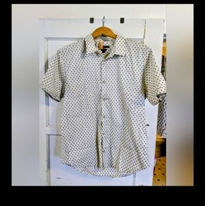 John Varvatos Luxe White Shirt with Black Swirl Recycle Pattern
